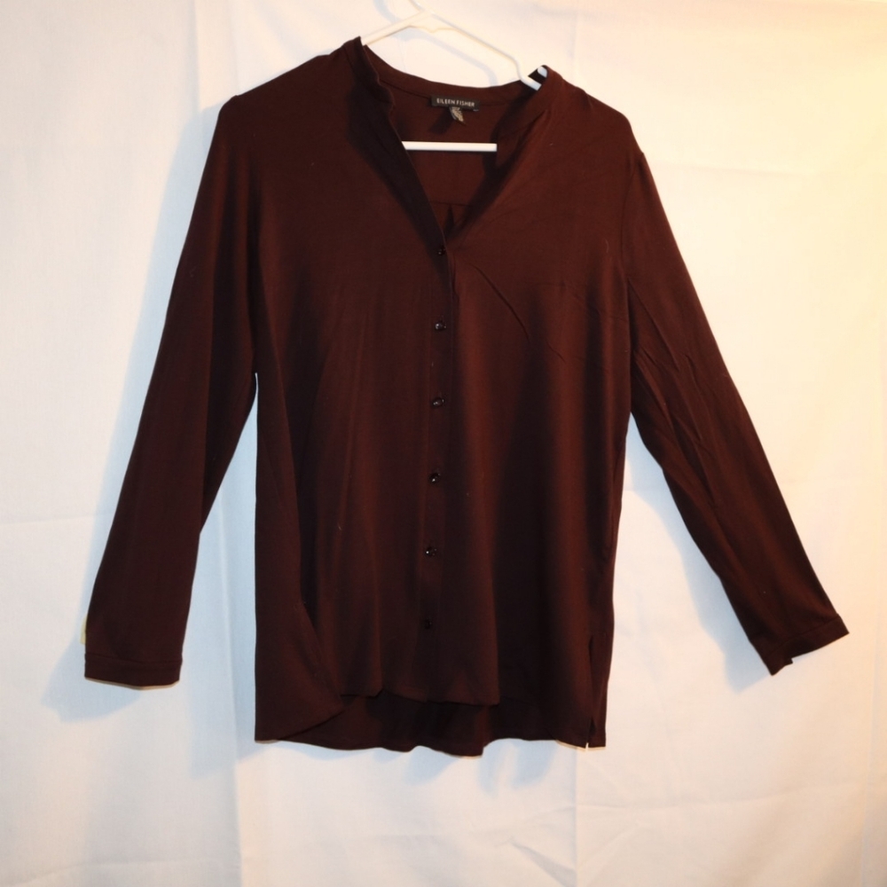 Eileen Fisher Burgundy Tencil Blend Long Sleeve Top Size Small - Picture 2 of 8